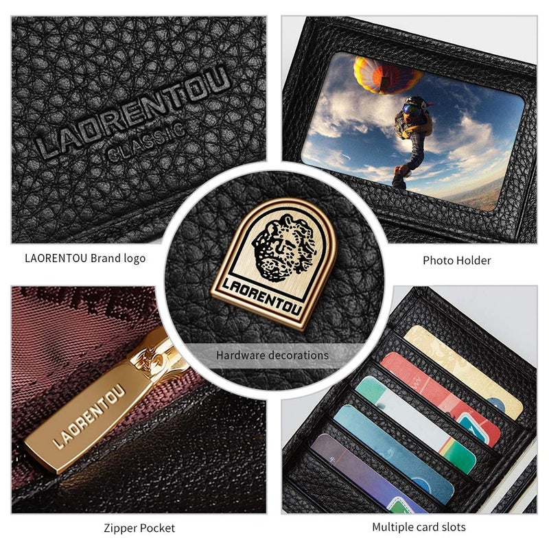 LAORENTOU Genuine Leather Wallet for Men: Bifold with Zipper Coin Pocket, RFID Protected, Slim, Black - Image 4